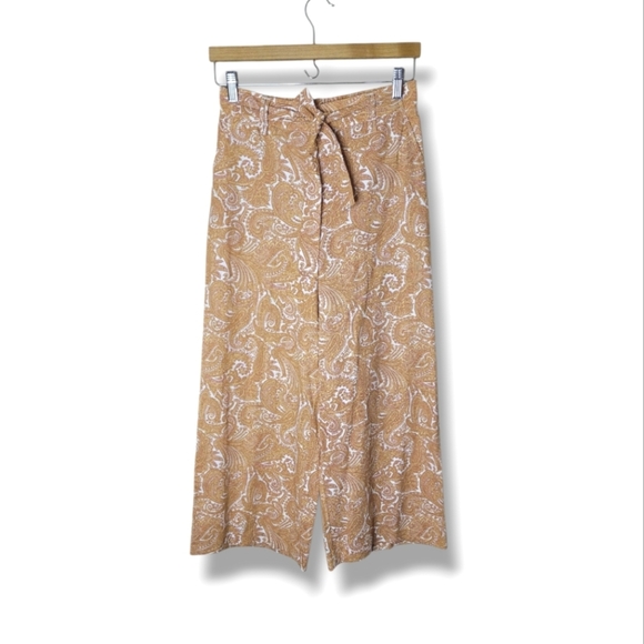 Sigrid Olsen Linen Blend Wide Leg Cropped Pants XS Paisley Tie Front Pockets - Picture 1 of 8